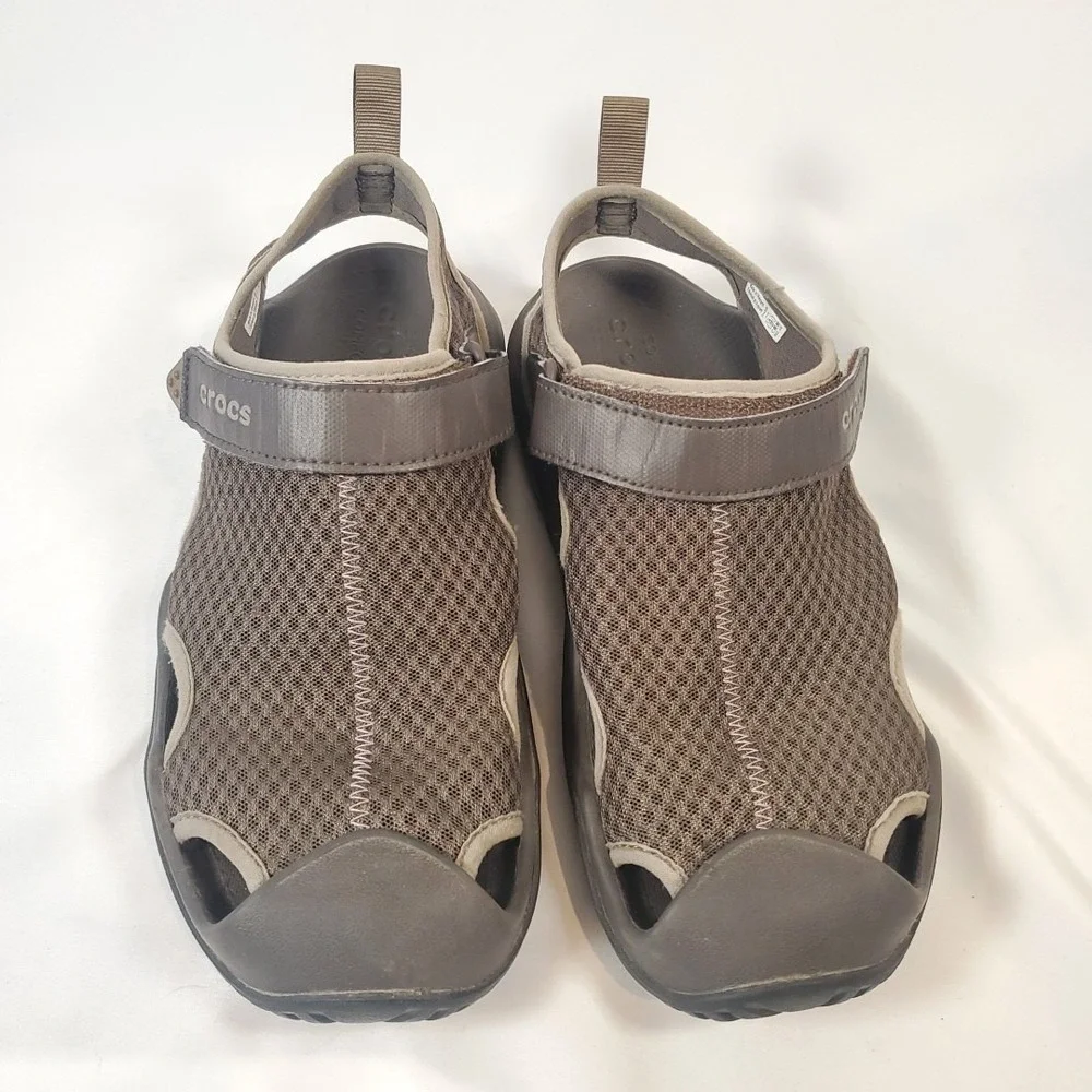 Crocs Swiftwater Mesh Deck Sandal Mens 10 Espresso Brown Water Shoe